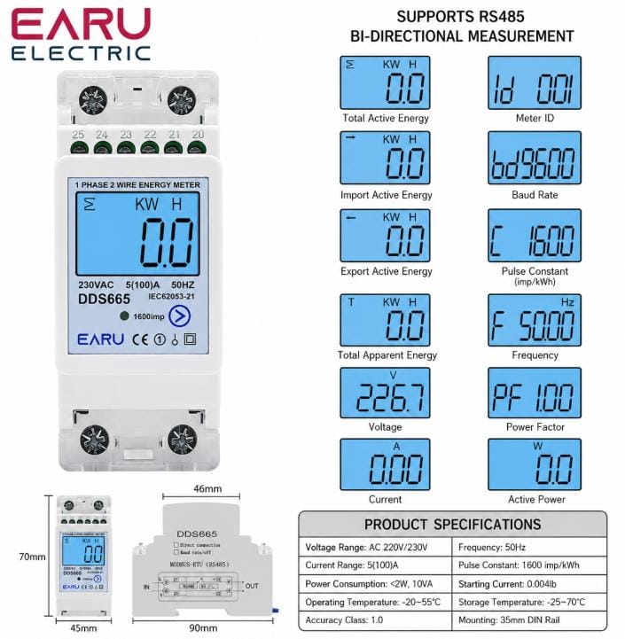 energy meter / power meter 1 (satu) phasa