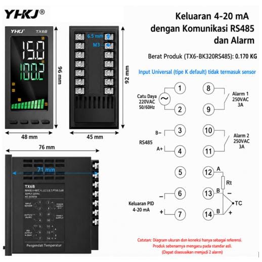 Temperature controller TX6-BK320T PID 4-20mA RS485