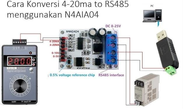 Converter 4-20ma to Modbus RTU RS 485 menggunakan N4AIA04
